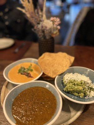 Tortilla with Queen, Guacamole, and salsa.