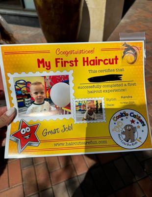 First haircut certificate