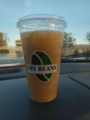 Cold Brew with oat milk and sugar syrup. Smooth.