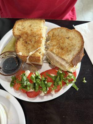 Turkey Reuben with tomato caprese and Almond Grape Chicken Salad with avocado side