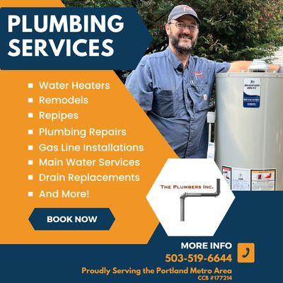 The Plumbers Inc will help! 
Give us a call today! 
503-519-6644