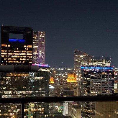 Night life, High-rise city view at Strato 550 in Houston, Texas