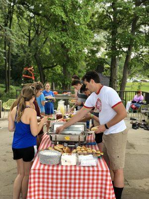 A youth group grabbing a bite after kayaking.