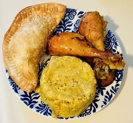 Mofongo, Chicken, and Chicken Empanada