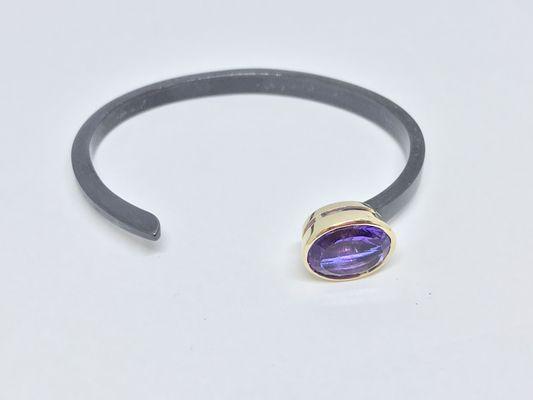 custom oxidized sterling silver Custom bracelet with gold and amethyst