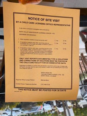 State Licensing Notice on the Front Door