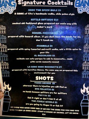 Cocktail menu