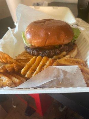 Burger with waffle fries