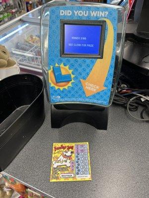 Lottery Ticket scanner displaying winning prize