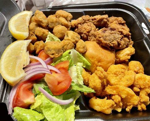 Shrimp and oyster plate with fried okra