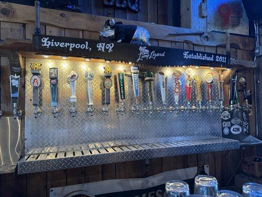 1/2 of the beer taps at Limp Lizard in Liverpool NY