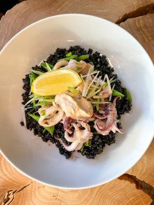 Squid Ink Fried Rice 
 made with pan seared Calamari, Seasonal Vegetables, Aioli and Scallions *Dinner Exclusive*