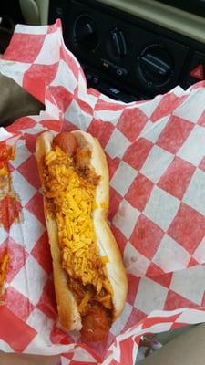 Chilli dog with cheese and onion..very good