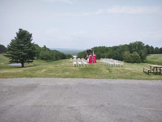 The course and the bluffs are a beautiful back drop for a wedding.