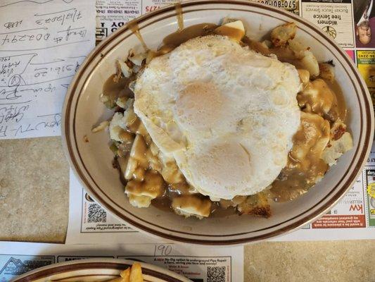 Pot roast with potatoes, eggs, and lots of gravy