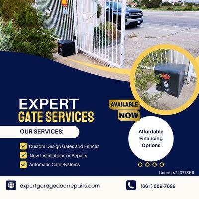 We replace gate operators, fences, gates, and intercom systems. Reach out for more information. Financing options available.