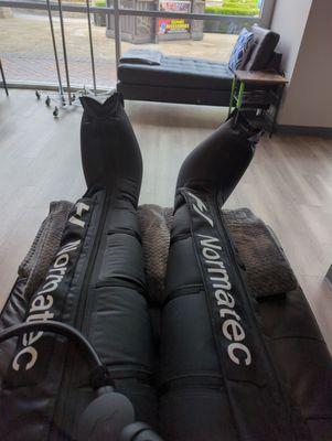 Getting the leg compression done.