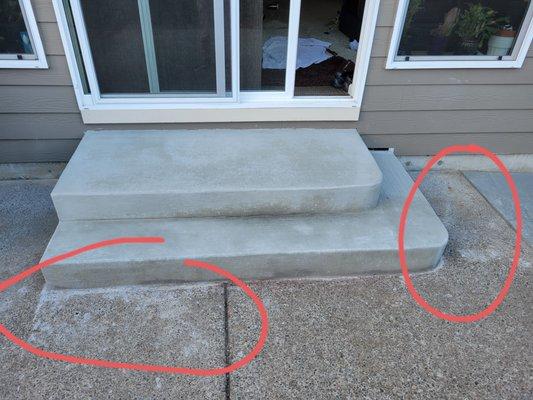 Dropped wet cement around existing patio and blotchy concrete steps