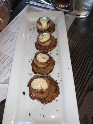 Scallops with Fried Green Tomatoes... Small but flavorful...