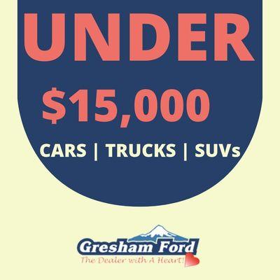 Used Cars, Trucks and SUVs for Under $15,000