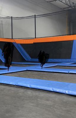 Trampoline looks like this all the time and you must wear socks so you know it's not being wiped down ever..