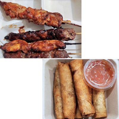 BBQ sticks, $3 each & beef eggrolls, $1 each from Poke & Bubbles. We liked the BBQ sticks but didn't care for the eggrolls.