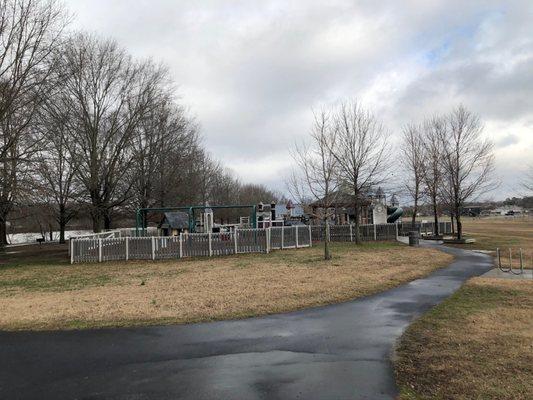 Short walk to the playground from the parking lot (Feb. 2020, pre-Covid)