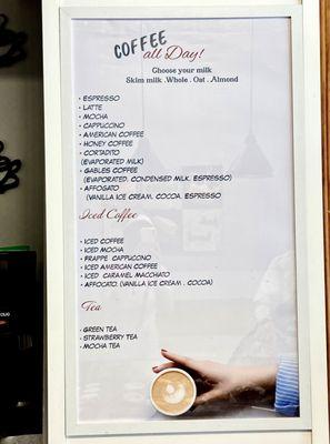 Coffee Menu -- Choose your milk