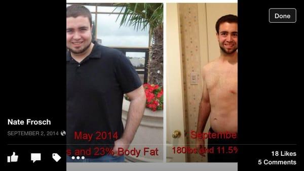 Lost over 20lbs and 10 % Body Fat in 2 months! Great job Nate!