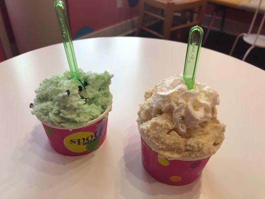 Mint chocolate chip and banana pudding gelato