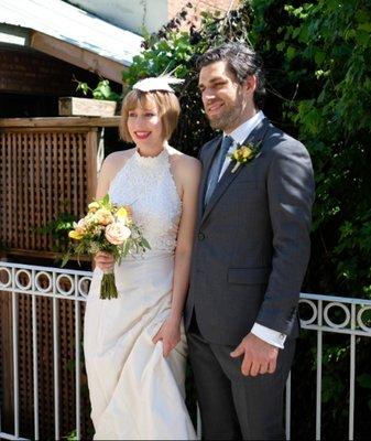 Look at the nice, jaunty angle of those hat feathers :-) (dress alterations included taking in collar and sides around bust)