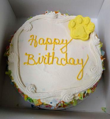 Adorable birthday cakes sold here, made by Happy Tails Barkery