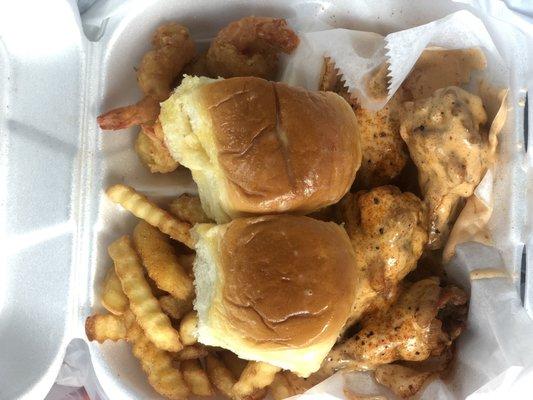 Wings (Cajun Ranch), Shrimp, fries  combo