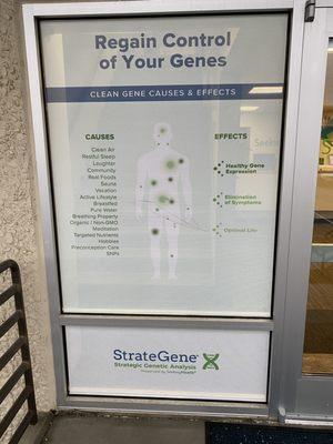 Seeking Health's front door poster, Regain Control of Your Genes, StrateGene dna test.