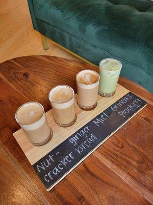 Coffee flight with winter seasonal drinks