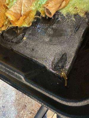 Melted Styrofoam in 3 Rolled Tacos Cheese & Guacamole