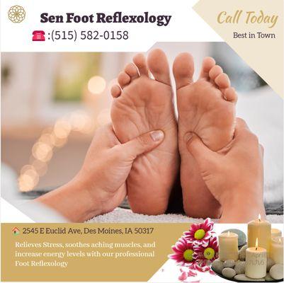 Reflexology, called "Zone Therapy" using gentle to firm finger pressure to an acupressure point 
on the feet ankles and legs ...