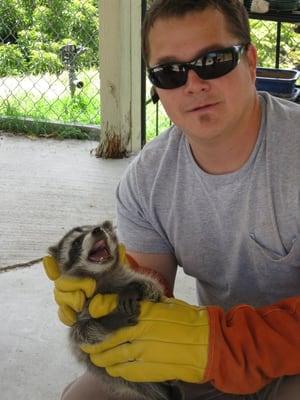 Eric pulled this baby raccoon out from under a customers house.  The mother was nowhere to be found.