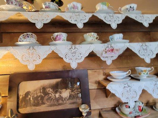 Old teacups and saucers. Bridgerton, anyone?