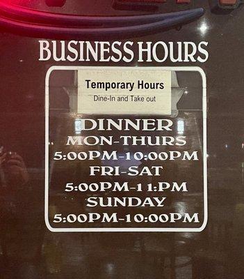 Temporary hours