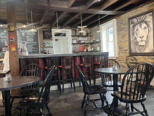 Small part of the cafe, 5 bar stools for those having a quick coffee