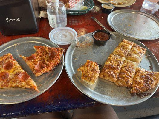 Pizza slice  Cheesy bread