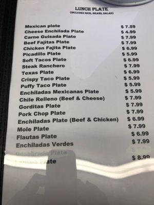 Lunch plate menu