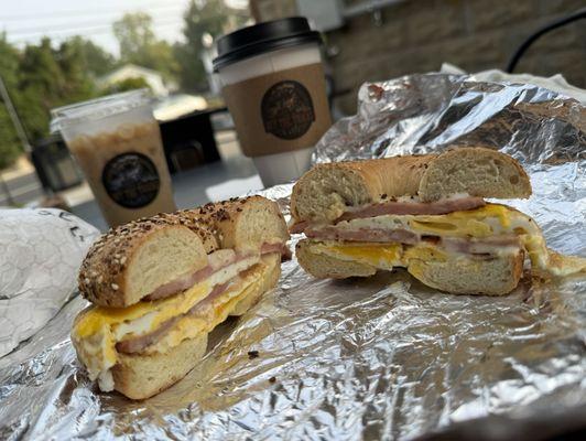 Pork roll egg and cheese on an everything bagel, super good breakfast sandwich!