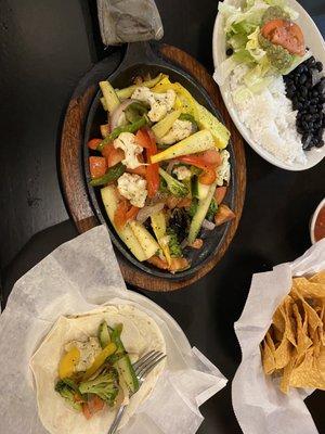 Veggie fajitas loaded(chips pictured not vegan)