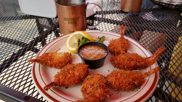 Coconut shrimp with apricot dip, very good!! Pairs well with a berry mule.