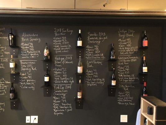 The different wine selections