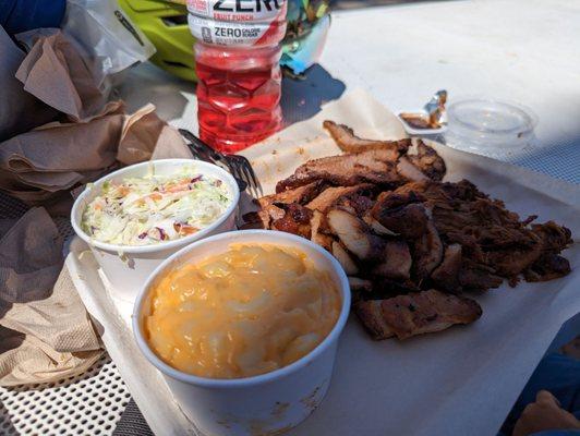 3 meat combo with Mac n cheese and coleslaw