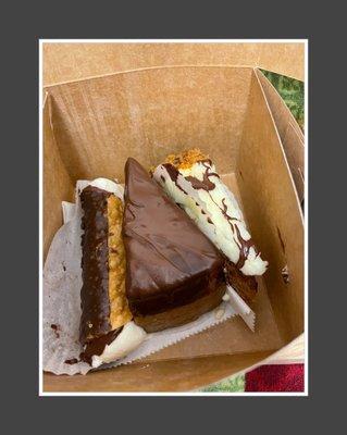 Ernie's goodies:cannoli, chocolate cake and he had an eclair