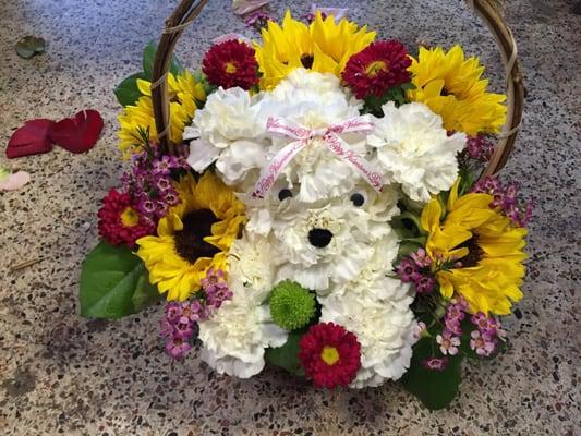 Puppy dog arrangement of flowers.  Best place in rockwall for flowers.